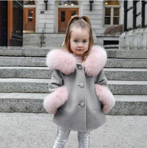 Spring Kid Girls Autumn Warm Woolen Overcoat Fur Coat