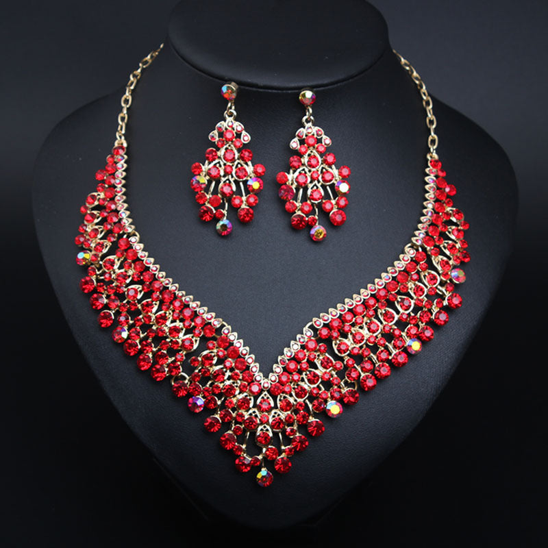 Creative Crystal Collarbone Necklace Earring Set for Occasions