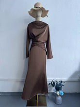Load image into Gallery viewer, Solid Color Satin Cross Lace-up Nipped Waist Skirt Suit