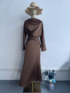 Solid Color Satin Cross Lace-up Nipped Waist Skirt Suit