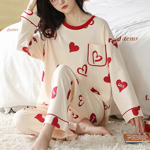 Loose Print Pajamas Women Autumn Winter Pyjama Set Long Sleeves