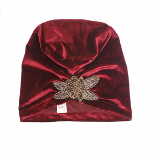 Beaded Flower Accessories Turban Hat Velvet Pleated Hood