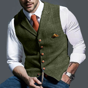 Casual Lapel Plaid Slim Fit Men's Vest