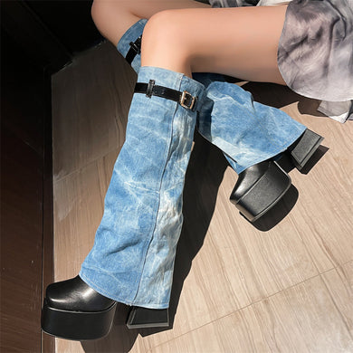 Winter Thick-soled High-heeled Denim Fashion Women's High Boots