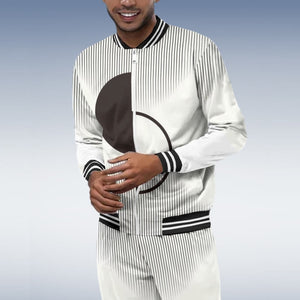 Men's Stand Collar Long Sleeve Two-piece Set Cardigan Zipper Sports Suit