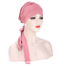 Cargar imagen en el visor de la galería, Pure Color Crystal Hemp Long Tail Bow Turban Hat