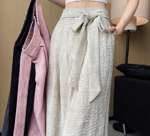 Ice Silk Tie-dyed Linen High-waisted Wide-leg Pants