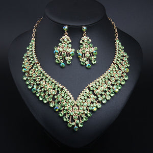 Creative Crystal Collarbone Necklace Earring Set for Occasions