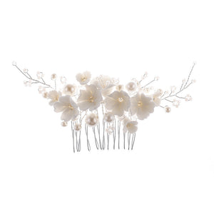 Bride Pearl Hair Comb Necklace Earring Set for Occasions