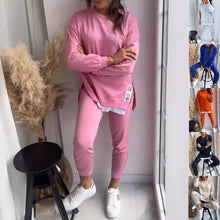 Charger l&#39;image dans la galerie, Women&#39;s Sports Suit Fashion Slit Design Sweatshirt Top And Slim-fit Trousers Sweatpants Casual Two Piece Set Outfit