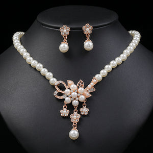 Pearl Flower Necklace Earring Set for Occasions