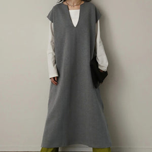 Autumn Winter Japanese And Korean V-neck Woolen Dress