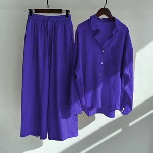 Cross-border Tracksuit Women's Ancient Cotton And Linen Shirt Outfit High Waist Loose Trousers