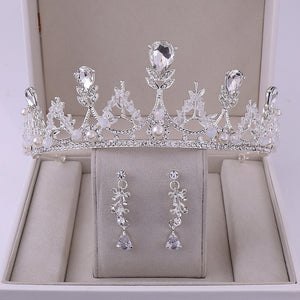 Korean Style Bridal Crown Earring Accessory Set for Occasions