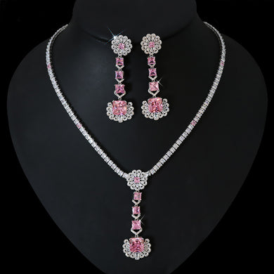 Light Luxury Premium Zircon Pendant Necklace Earring Set