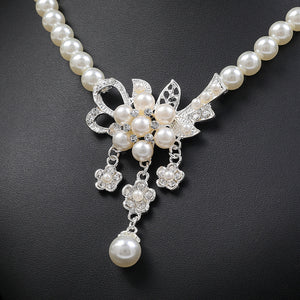 Pearl Flower Necklace Earring Set for Occasions