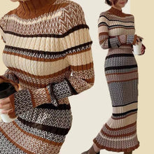 Charger l&#39;image dans la galerie, Autumn And Winter Retro Mixed Color Stripe Long Dress