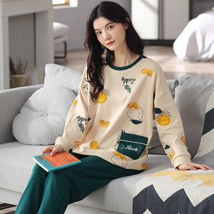 Loose Print Pajamas Women Autumn Winter Pyjama Set Long Sleeves