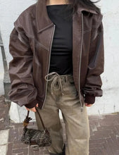 Charger l'image dans la galerie, Loose Fashion Lapel Zip-up Jacket Cool Long Sleeve Zipper Closure Moto Biker Leather Jacket