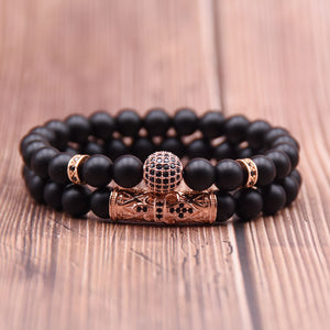 Natural frosted stone micro-inlaid ochre ball long tube double-layer energy bracelet - FUCHEETAH