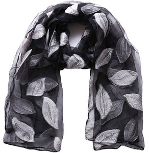 New Spring Summer Scarf Leaf Cut Flowers Scarves  Cover Up For Women Shawls - FUCHEETAH