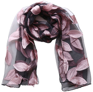 New Spring Summer Scarf Leaf Cut Flowers Scarves  Cover Up For Women Shawls - FUCHEETAH