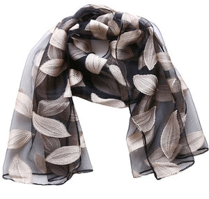 New Spring Summer Scarf Leaf Cut Flowers Scarves  Cover Up For Women Shawls - FUCHEETAH