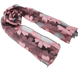 New Spring Summer Scarf Leaf Cut Flowers Scarves  Cover Up For Women Shawls - FUCHEETAH