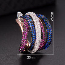 Charger l&#39;image dans la galerie, Luxury Twist Braided Multicolor Full Mirco Pink Cubic Zirconia Hoop Earring Set - FUCHEETAH