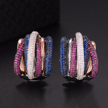 Charger l&#39;image dans la galerie, Luxury Twist Braided Multicolor Full Mirco Pink Cubic Zirconia Hoop Earring Set - FUCHEETAH