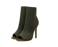 Cargar imagen en el visor de la galería, Women&#39;s Shoes -Boots Green Elastic Knit Open Toe High Heels - FUCHEETAH