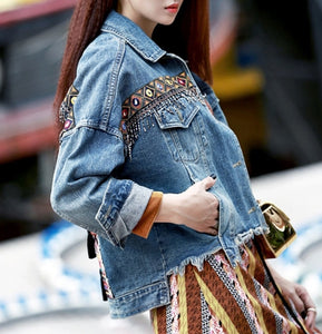 Female Jacket Vintage Embroidery tassel loose long sleeve - FUCHEETAH