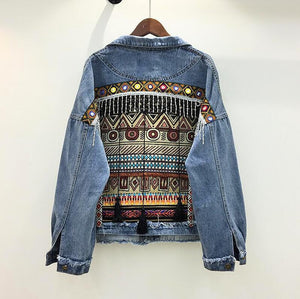 Female Jacket Vintage Embroidery tassel loose long sleeve - FUCHEETAH