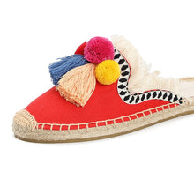 Cargar imagen en el visor de la galería, Furry Slippers Women Rubber Hemp Colors Spring Summer Tassel Fluffy Ball Canvas - FUCHEETAH