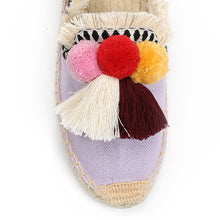 Cargar imagen en el visor de la galería, Furry Slippers Women Rubber Hemp Colors Spring Summer Tassel Fluffy Ball Canvas - FUCHEETAH