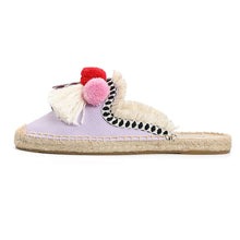 Cargar imagen en el visor de la galería, Furry Slippers Women Rubber Hemp Colors Spring Summer Tassel Fluffy Ball Canvas - FUCHEETAH