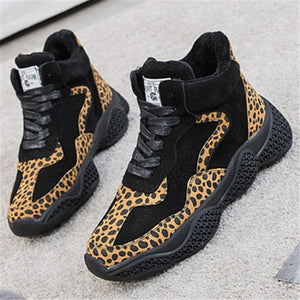 Platform Sneakers Women Genuine Leather  Leopard Plush - FUCHEETAH