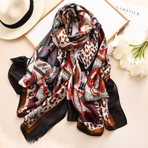 Luxury brand hijab summer women scarves soft long print silk scarves lady shawl - FUCHEETAH