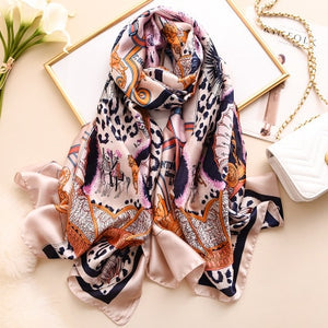 Luxury brand hijab summer women scarves soft long print silk scarves lady shawl - FUCHEETAH