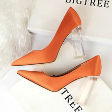 Charger l&#39;image dans la galerie, Crystal high heels clear perspex pumps women shoes square thick - FUCHEETAH