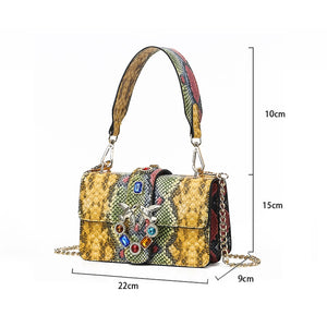 Luxury Handbags Women Shoulder Bags Serpentine PU Leather Chains Clutch - FUCHEETAH