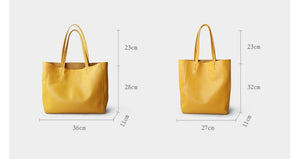 Women Luxury Bag Casual Tote Female Lemon Yellow Cowhide Genuine Leather - FUCHEETAH