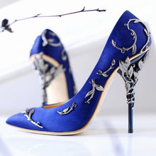 Cargar imagen en el visor de la galería, Silk Women Pumps Leaves Heel Rhinestone Flower Shoes - FUCHEETAH