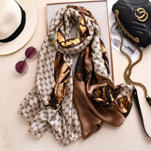 Luxury brand hijab summer women scarves soft long print silk scarves lady shawl - FUCHEETAH