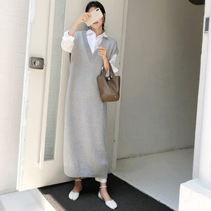 Chic Winter Oversize Straight Sleeveless Sweater Dress - FUCHEETAH