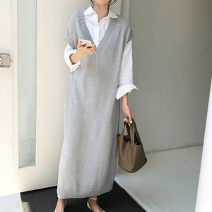 Chic Winter Oversize Straight Sleeveless Sweater Dress - FUCHEETAH