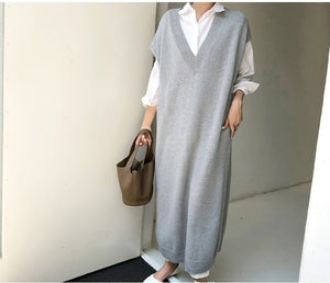 Chic Winter Oversize Straight Sleeveless Sweater Dress - FUCHEETAH