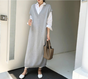 Chic Winter Oversize Straight Sleeveless Sweater Dress - FUCHEETAH