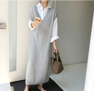 Chic Winter Oversize Straight Sleeveless Sweater Dress - FUCHEETAH