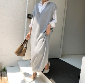 Chic Winter Oversize Straight Sleeveless Sweater Dress - FUCHEETAH